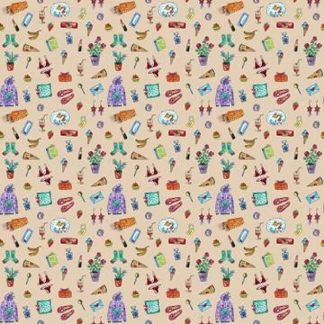 Pattern with women's favorite things for birthday or gifts Stock Illustration