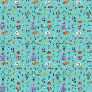 Pattern with women's favorite things for birthday or gifts Stock Illustration