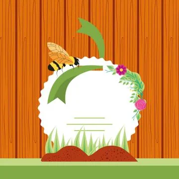 Pattern of wooden with bee and label Stock Illustration