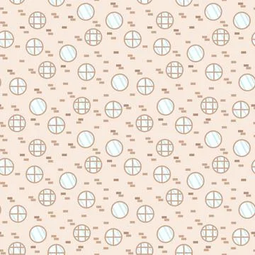 Pattern with wooden round windows. Cartoon pattern of windows with glass on a Stock Illustration
