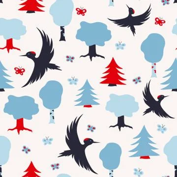 Pattern with woodpeckers Stock Illustration