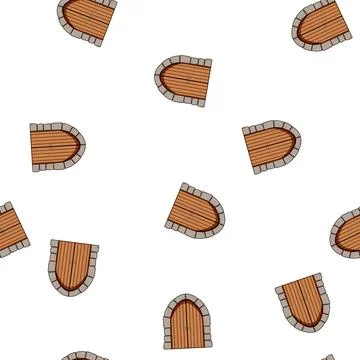 Pattern woodwork ancient medieval door cartoon vector Stock Illustration