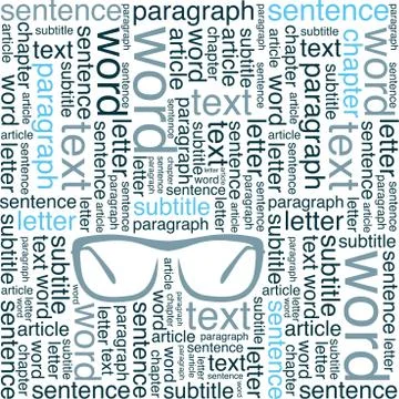 A pattern of words. Words of different sizes. Glasses 库存插图