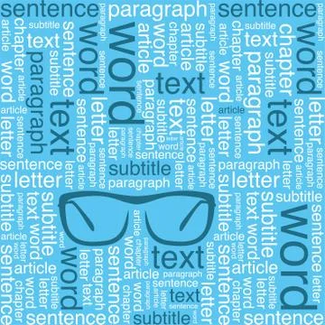 A pattern of words. Words of different sizes. Glasses Illustrazione stock