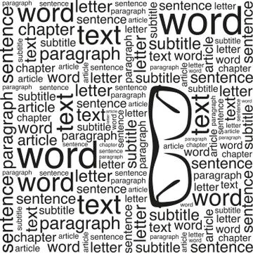 A pattern of words. Words of different sizes. Glasses Stock Illustration