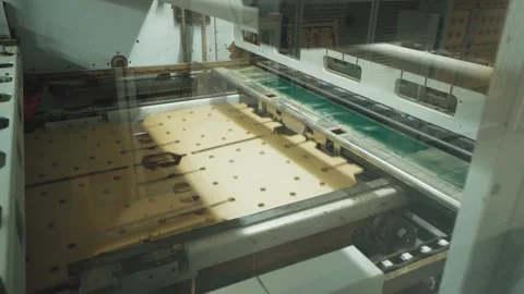 Pattern of working technological machine for production of corrugated cardboard Stock Footage 280120430