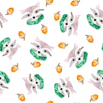 Pattern woth raccoons and acorns Stock Illustration