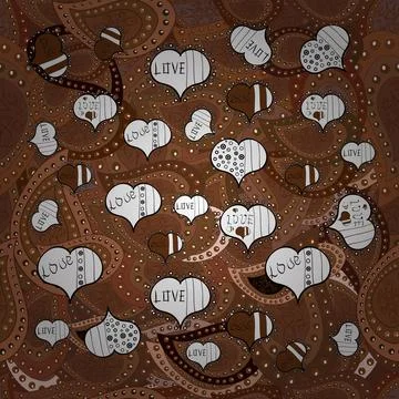 Pattern for wrapping. Repeating texture. Black, white and brown seamless heart p 스톡 일러스트