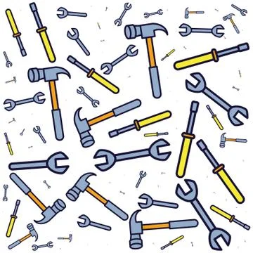Pattern of wrenches with hammers and screwdrivers Stock Illustration