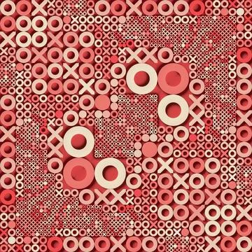 Pattern of X's and O's formed into an ordered grid structure. 3d rendering Stock Illustration