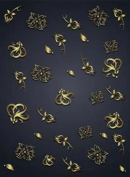 Pattern of yellow and black flowers on dark background Stock Illustration