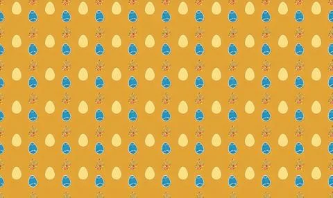 Pattern of yellow and blue easter eggs on orange background Stock Illustration