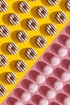 A pattern on a yellow background of donuts Stock Photos