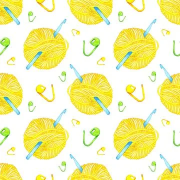 Pattern yellow ball of thread watercolor Illustrazione stock