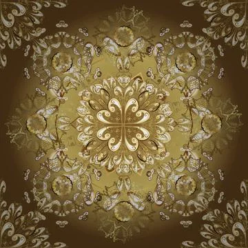Pattern on yellow, beige and brown colors. Ornamental floral elements with henna Illustrazione stock