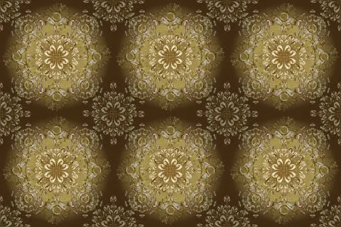 Pattern on yellow, beige and brown colors. Ornamental floral elements with henna Stock Illustration