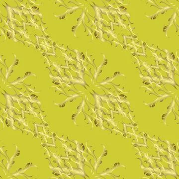 Pattern on yellow, brown and neutral colors with golden elements. Oriental style 스톡 일러스트