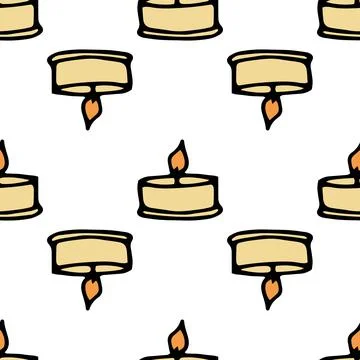 A pattern of a yellow burning candle. Vector seamless pattern of a small flat Illustrazione stock