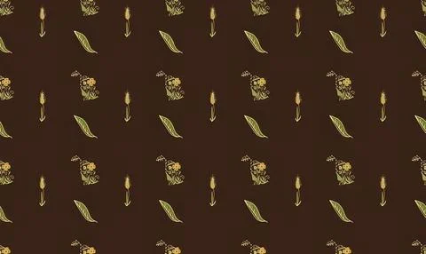 Pattern of yellow candle and leaf illustrations on dark background Stock Illustration
