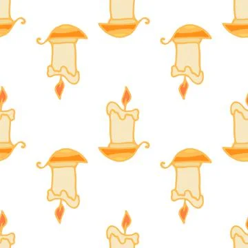 A pattern of a yellow candle burning on a candlestick with a handle. seamless Illustrazione stock
