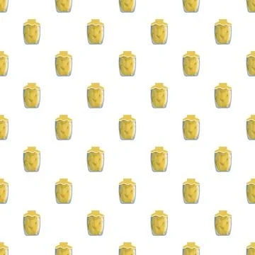 Pattern of yellow canning jars with preserved fruit Stock Illustration