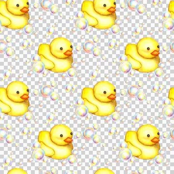 Pattern yellow carved duck and soap bubbles watercolor Stockillustratie