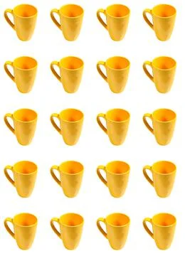 Pattern of yellow cups on a white background. Foto stock