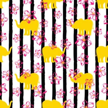 Pattern with yellow elephants Stock Illustration