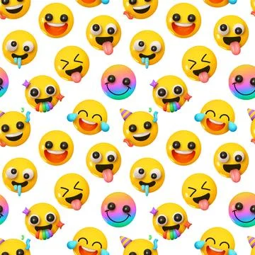 Pattern with yellow emoticons and emotions. Background cartoon emoticons happ Stock Illustration