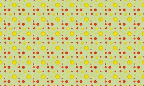 Pattern of yellow flowers and red dots on light background Stock Illustration