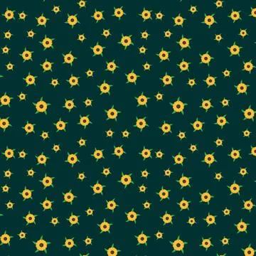 Pattern with yellow flowers on a dark green background Stock Illustration