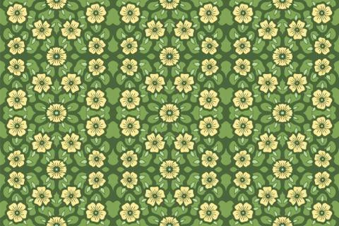 Pattern with yellow flowers on green background Stock Illustration