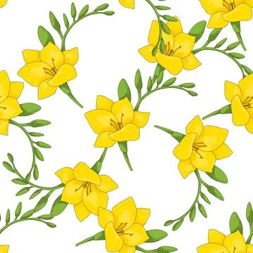 A pattern of yellow freesia. a seamless pattern from an illustration of a curved Stock Illustration