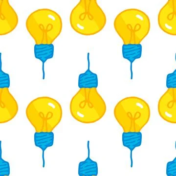 A pattern of a yellow light bulb. A hand-drawn isolated cartoon-style element Stock Illustration