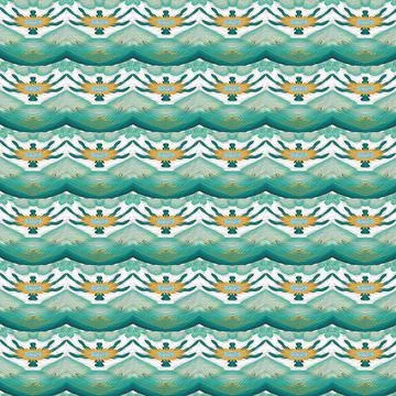 A pattern of yellow lotus flowers on light green waves Illustrazione stock
