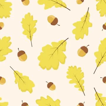 Pattern with yellow oak leaves and acorns Stock Illustration