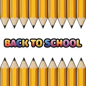 Pattern yellow pencil and colored text back to school. Illustrazione stock