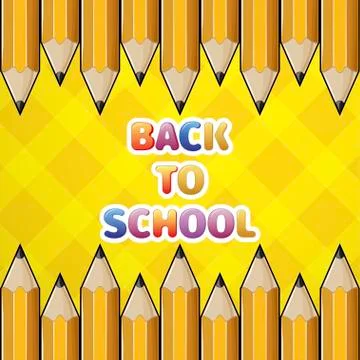 Pattern yellow pencil and colored text back to school. Stock Illustration
