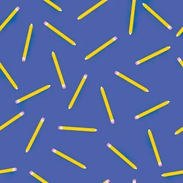 Pattern of yellow pencils scattered on blue background イラスト素材