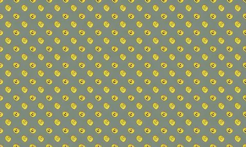 Pattern of yellow smiley faces on gray background Stock Illustration