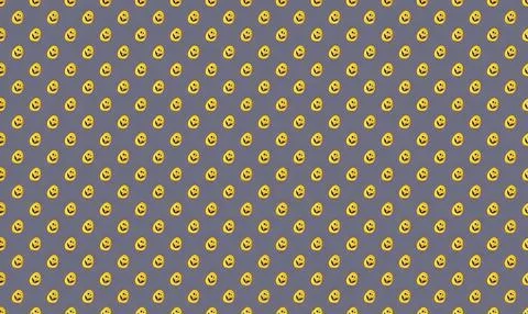 Pattern of yellow smiley faces with various expressions on a dark background Stock Illustration