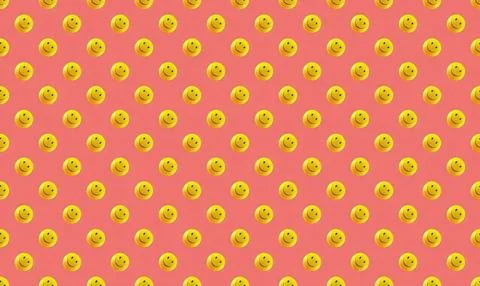 Pattern of yellow smiling emojis on pink background Stock Illustration