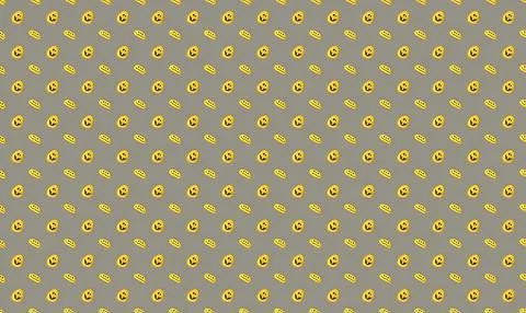 Pattern of yellow smiling face emojis on gray background Stock Illustration