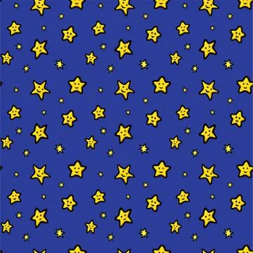 Pattern with yellow stars on blue background Stock Illustration