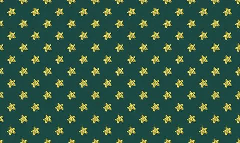 Pattern of yellow stars on dark green background Stock Illustration
