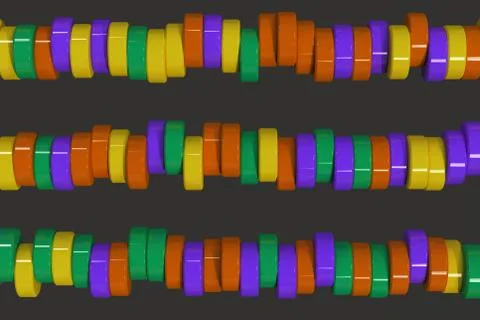 Pattern of yellow, violet and green cylinder tablets on black background Stock Illustration