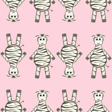 Pattern with Zebra. Black and white with pink background. Cute cartoon zebra Stock Illustration