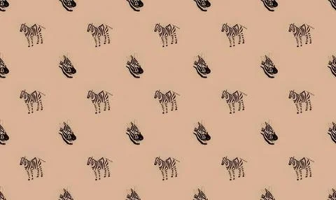 Pattern of zebras and lions on beige background イラスト素材