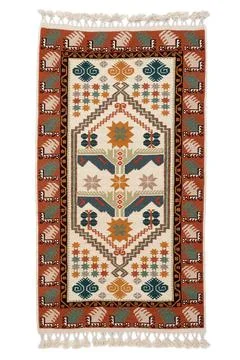 Patterned Afghan rugs on a white background Stock Photos
