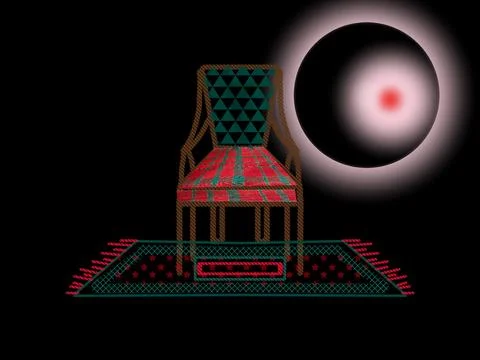 Patterned Armchair on Rug with Glowing Circular Light Illustration Stock Illustration